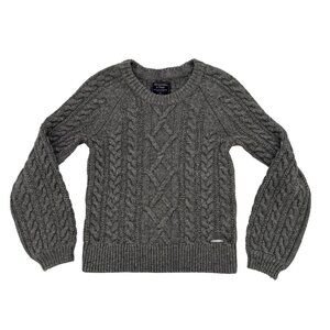 Abercrombie Fitch Women Gray Classic Fisherman Cable Knit Crew Neck Sweater XS